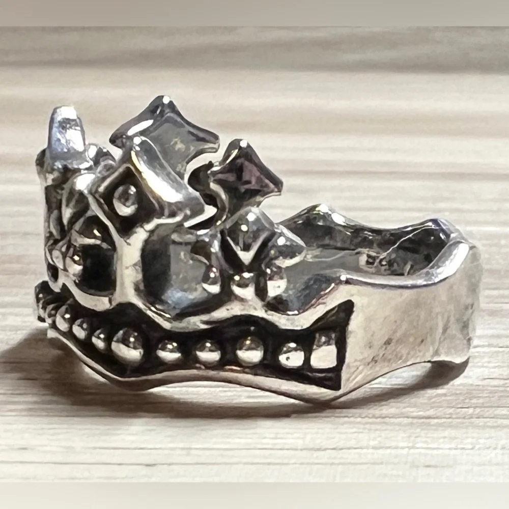 Vintage Designer Hallmarked ($) Sterling Silver Crown Band Ring, Size 5.5, 5g